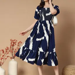 Jash Creation Floral Printed Square Neck Fit And Flare Dresses-image-22