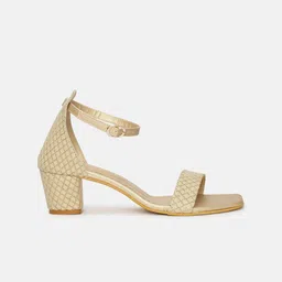 Marc Loire Embellished Woven Design Open Toe Block Heels With Ankle Loop image 5