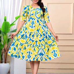 THE WHITE FEATHERS Women Ethnic Motifs Printed Cotton Fit & Flare Midi Dress-image-50