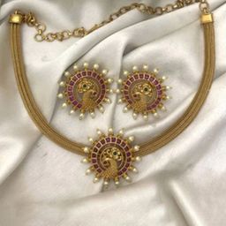 Rangrozo Jewellery Gold-Plated Stone-Studded & Beaded Jewellery Set-image-21