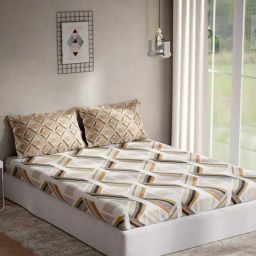 DDecor Geometric Brown 144 TC Cotton Double Bedsheet with 2 Pillow Covers-image-20