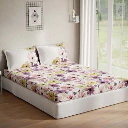 DDecor Rosie Floral Pink Cotton 136 TC Double Bedsheet With 2 Pillow Covers-picture-0