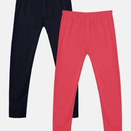 Kiddopanti Girls Black & Coral Solid Leggings (Pack Of 2)-image-52