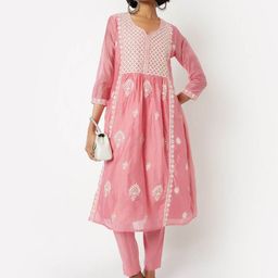 max Floral Embroidered Round Neck Flared A-Line Kurta With Trousers-picture-36