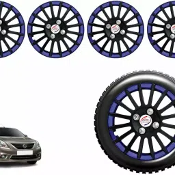 Auto Pearl CBB42 R14 35.56 cm (14 Inch) Press Type Wheel Hubcap with Retention Ring Glossy Black Blue Wheel Cover for Nissan Sunny Diesel XE (Set of 4)-image-88