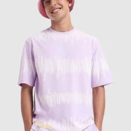Bewakoof Lavender Loose Fit Graphic Print Oversized Crew T-Shirt-image-56