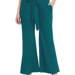 PATRORNA Teal Mid Rise Relaxed Fit Trousers-image-5