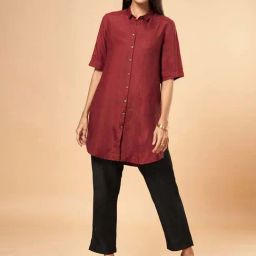 Marigold Lane Maroon Shirt Collar Tunic-image-28