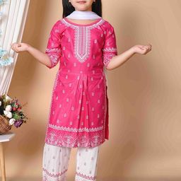 BARKAT DESIGNING PLANET Girls Ethnic Motifs Printed Kurta with Palazzos & Dupatta-63