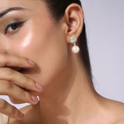 MINJI AND CO. Gold-Plated Artificial Stones Studded & Pearls Beaded Drop Earrings-image-77
