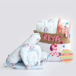 Yellow Doodle Unicorn Dreams Organic Bedding Gift Basket - Multicolor-image-22