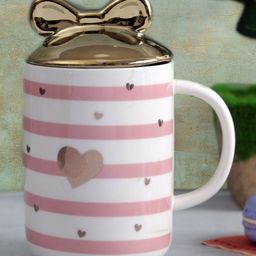 A Vintage Affair Cute Striped Mug with Bow Lid Pink Golden - 350 ml-picture-19