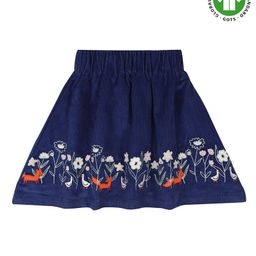 Lilly + Sid 100% Cotton Knee Length Applique Hem Skirt Floral Design - Navy-image-3
