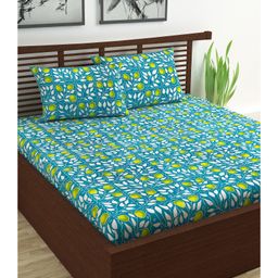 Divine Casa Floral 100% Cotton Double Bedsheet with 2 Pillow Covers - Turquoise & Green-image-88