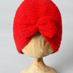 Funkrafts Bow Detail Handmade Woollen Turban Style Cap - Red-95
