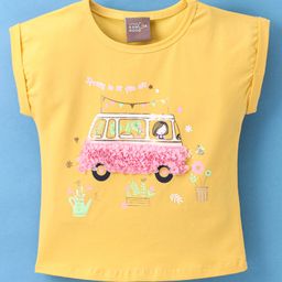 Little Kangaroos Short Sleeves Top Bus Print with Applique - Yellow-picture-3