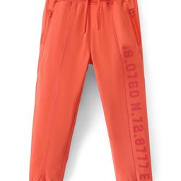 Pine Kids 100% Cotton Knit Full Length Track Pant with Text Print - Molten Lava-image-6