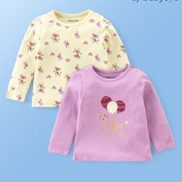 Babyoye Eco Conscious 100% Cotton Full Sleeves T-Shirts Puppy Print Pack of 2 - Purple & Off White-image-61
