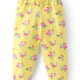 Babyhug Cotton Looper Knit Full Length Lounge Pant Floral Print - Yellow-image-24