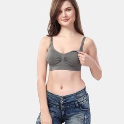 Fabme Cotton Sleeveless Solid Padded Maternity Nursing Bra - Grey-image-67