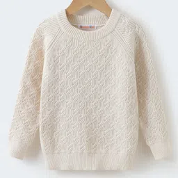 Kookie Kids Knit Full Sleeves Pullover Sweater with Cable Knit Design - Cream-picture-38