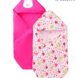 Babyoye Knit Muslin Hooded Towel & Wrappers with Heart Print Pack of 2 L 81 x B 81 cm - Pink & Fandango-image-48