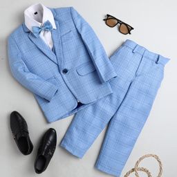 Jeet Ethnics Full Sleeves Checked 4 Piece Coordinating Party Suit Set - Blue-image-65