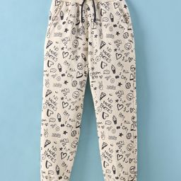 Smarty Woven Full Length Fleece Pant with Smiley Print - Cream-image-69