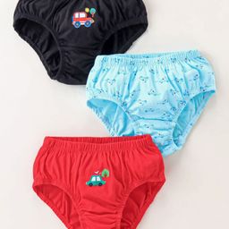 Tango Single Jersey Knit Briefs with Vehicles Print Pack of 3 - Red Blue & Black-picture-23