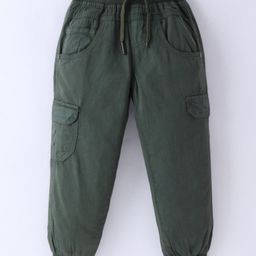 Olio Kids Cotton Woven Full Length Solid Lounge Pants With Pockets - Olive-image-88