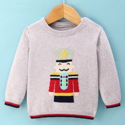 ToffyHouse 100% Cotton Flat Knit Full Sleeves Sweaters with Guard Embroidery - Light Grey-image-121