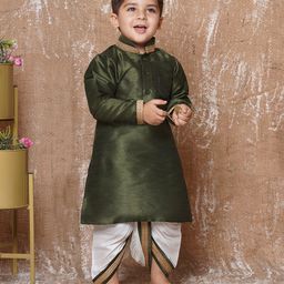 AJ Dezines Cotton Blend Full Sleeves Placket Lace Embellished Dhoti Kurta Set - Green-image-48