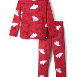 Pine Kids Single Jersey Knit Full Sleeves Co-Ord Night Suit With Polar Bear Print - Red-image-41