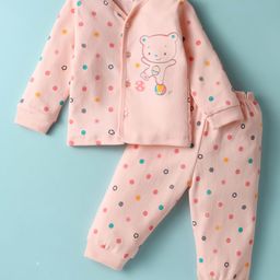 Tango Interlock Knit Full Sleeves Front Open Night Suit with Bear Print - Pink-image-38