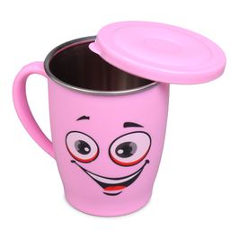fab n funky Happy Steel Cup With Lid - Pink| For Hot and Cold Beverages| Easy to Clean and Maintain| Dishwasher Safe| Boys and Girls| Encourages Self Feeding| Anti-Burn Plastic Layer - 250 ml-picture-14
