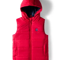 Pine Kids Woven Sleeveless Solid Hooded Padded Jacket - Red-picture-31