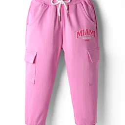 Smarty Girls Looper Knit Full Length Pajama With Miami Print & Cargo Pockets - Pink-picture-4