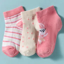 Mustang Knitted Ankle Length Socks with Polka Dots Stripes & Animal Design Pack of 3 - Offwhite & Pink-picture-24