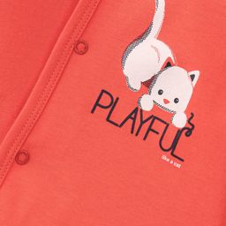 Doreme Single Jersey Full Sleeves Front Open Vest with Kitty Print - Orange image 3