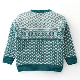 Babyhug Knit Full Sleeves Sweater Set with Argyle Design - Green image 3