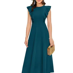 ODETTE Women Round Neck Flutter Sleeve Maxi Dress-image-3