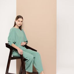 her by invictus Puff-Sleeves Top & Flared Trousers Co-ords-11