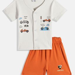 Kidszi Infant Boys Printed Pure Cotton Jhabla With Shorts-image-96
