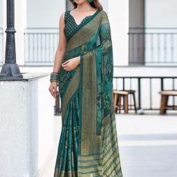 Satrani Green Printed Saree With Unstitched Blouse-picture-25