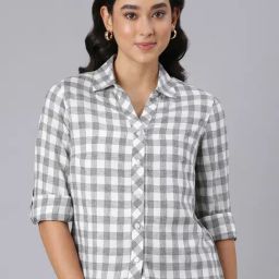 Twin Birds Grey & White Regular Fit Checks Shirt-picture-17