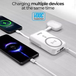 Foxin All-in-One Mag Pro 10000 mAh White Magsafe Wireless Power Bank with Built-in Cables & Adjustable Metallic Stand image 4
