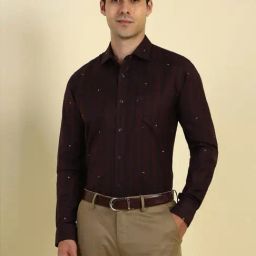 Allen Solly Brown Cotton Slim Fit Striped Shirt-image-28