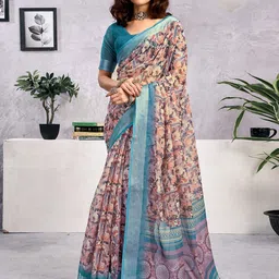 Mitera Floral Printed Saree With Blouse Piece-image-83