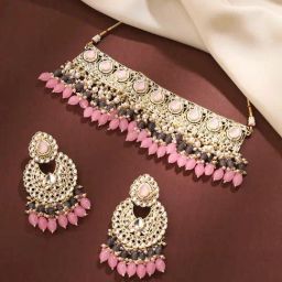 Priyaasi Exquisite Glamour Kundan Choker Set with Chandbali Earrings-image-47