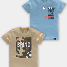 Codez Kids Beige & Sky Blue Printed T-Shirt (Pack Of 2)-image-46